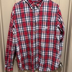 Chaps Red and White Casual Button Down Shirt